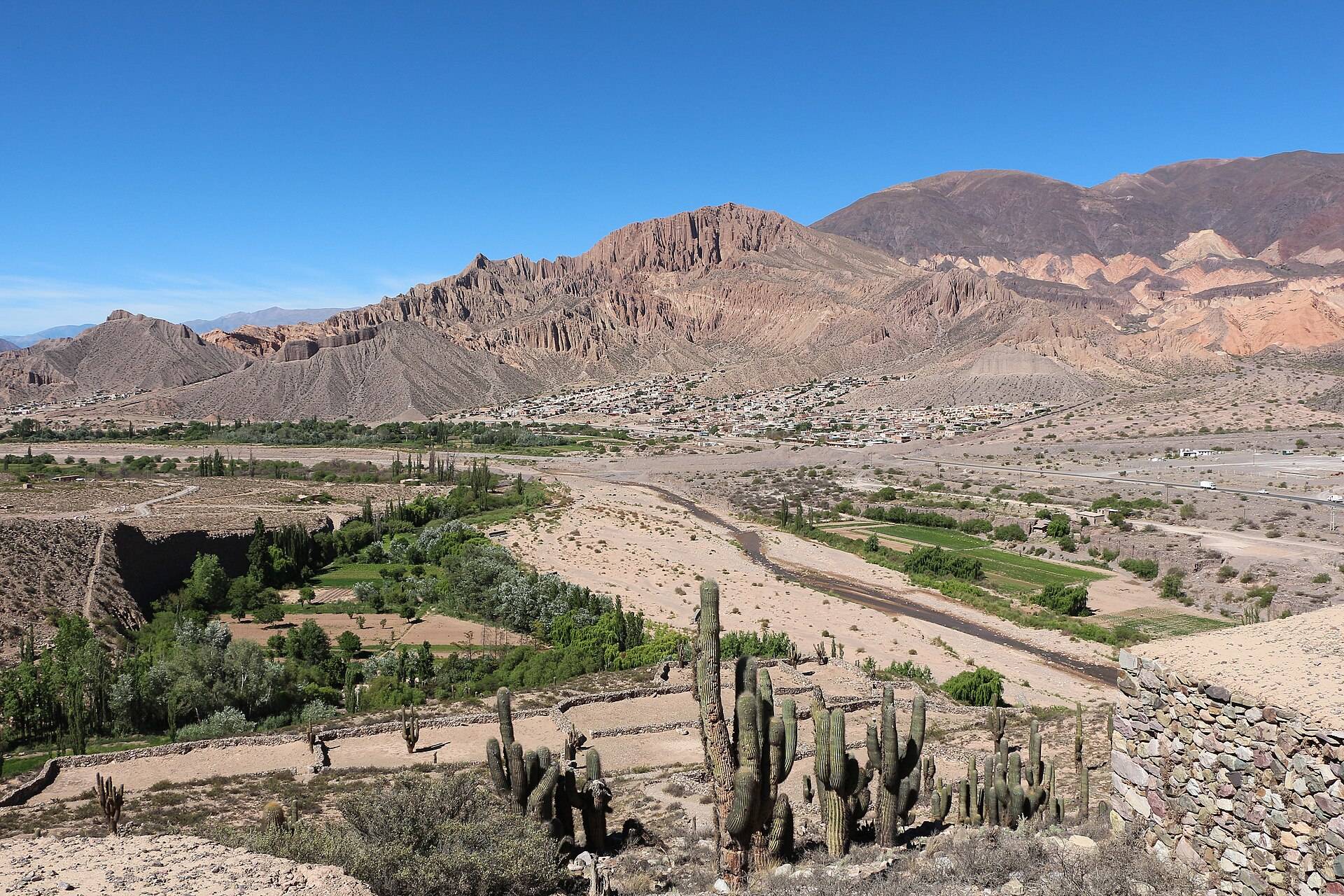 The seven-coloured hill rising behind Purmamarca village