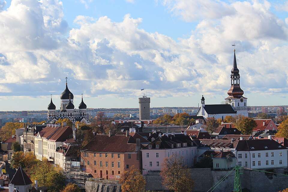 Tallinn's medieval spires and red rooftops from Toompea