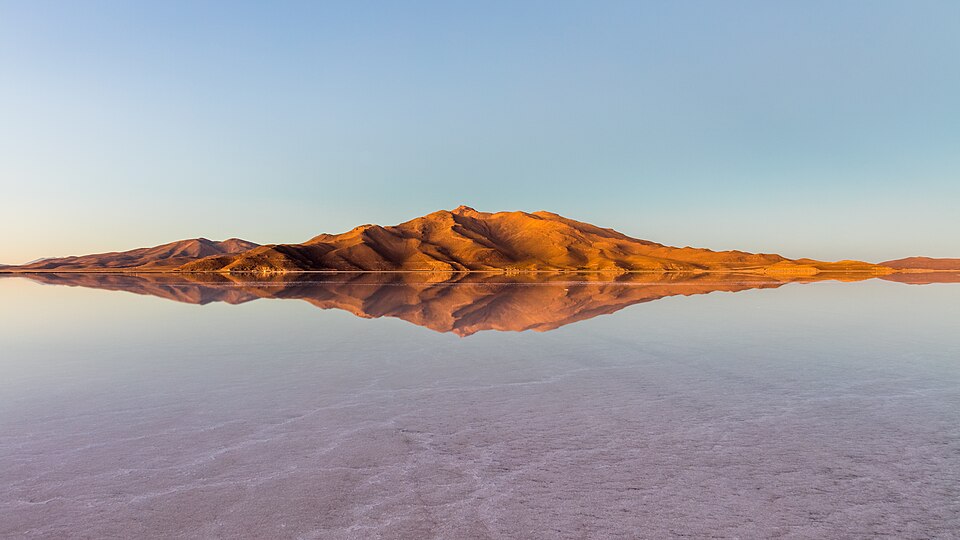 The Salar de Uyuni mirroring the sky after rain