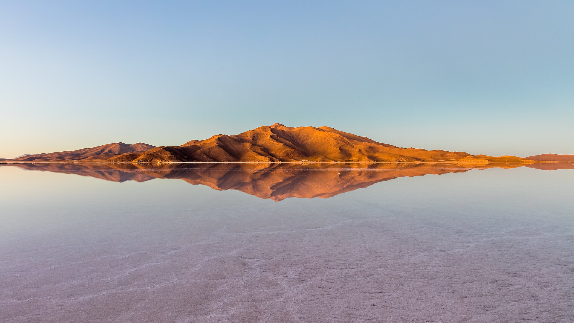 The Salar de Uyuni mirroring the sky after rain
