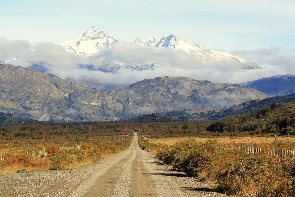 The gravel Carretera Austral threading Patagonia's peaks
