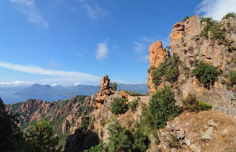 The red granite calanques above the gulf of Porto