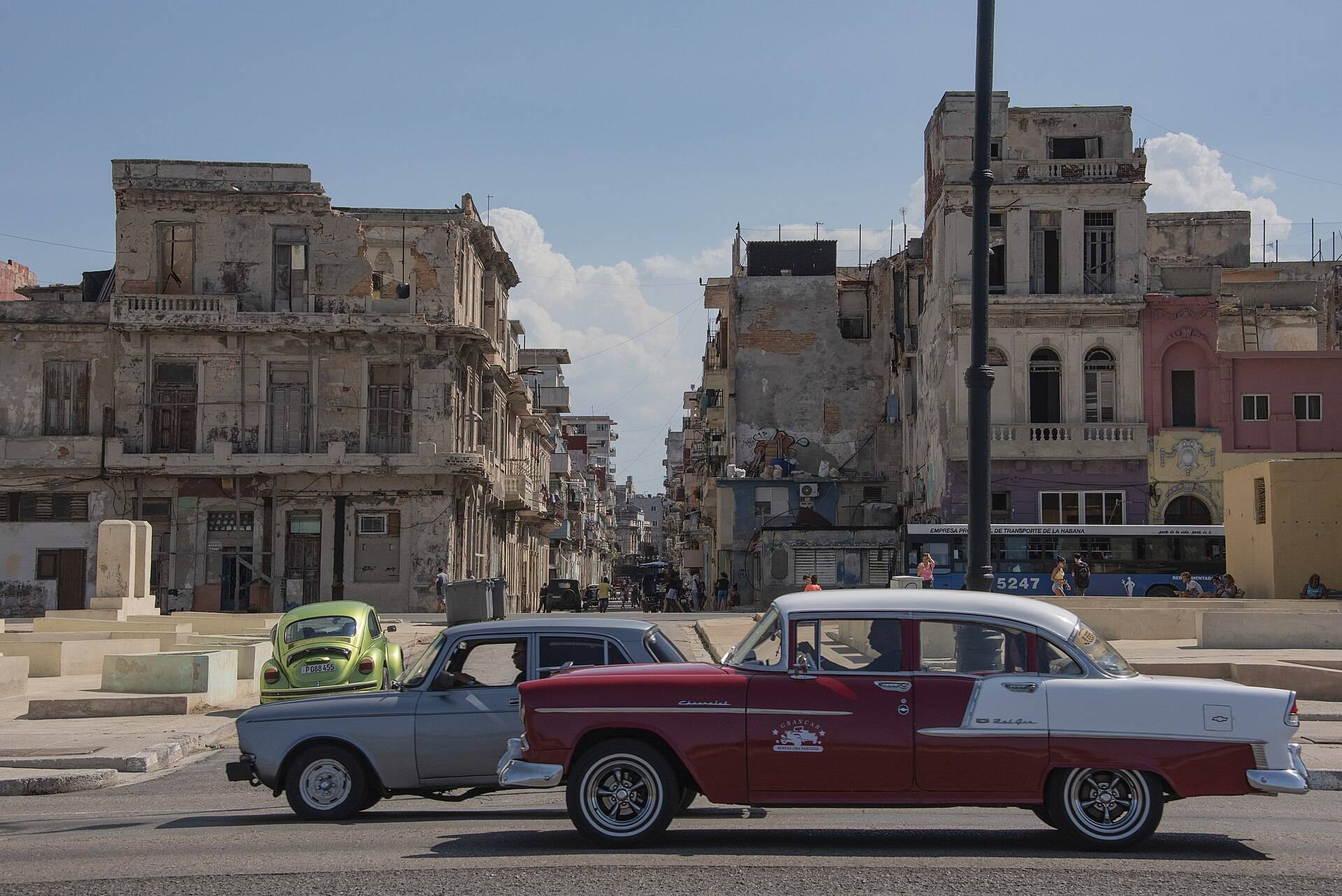A classic American car cruising Havana's Malecón