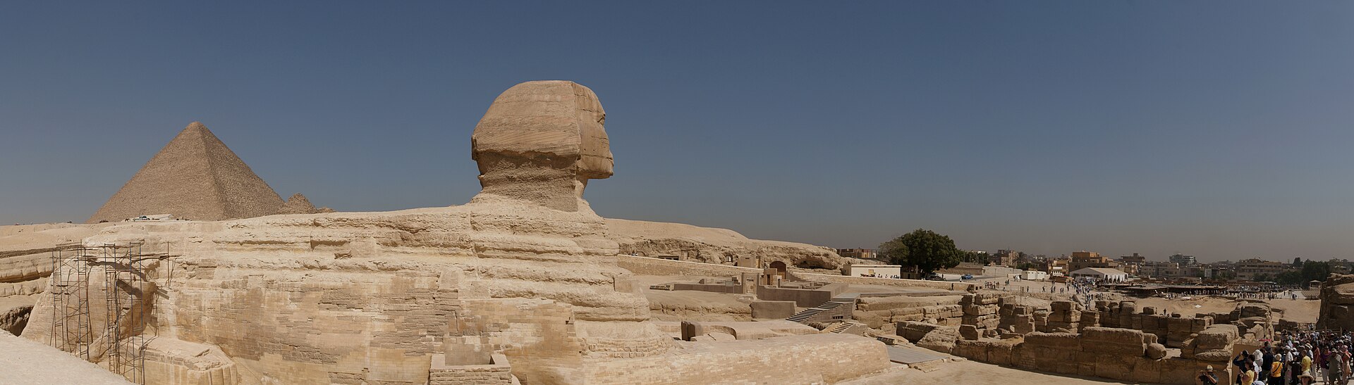 The pyramids of Giza rising above the desert plateau