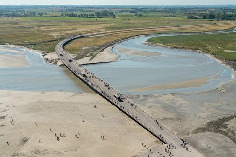 Mont Saint-Michel rising from the tidal flats