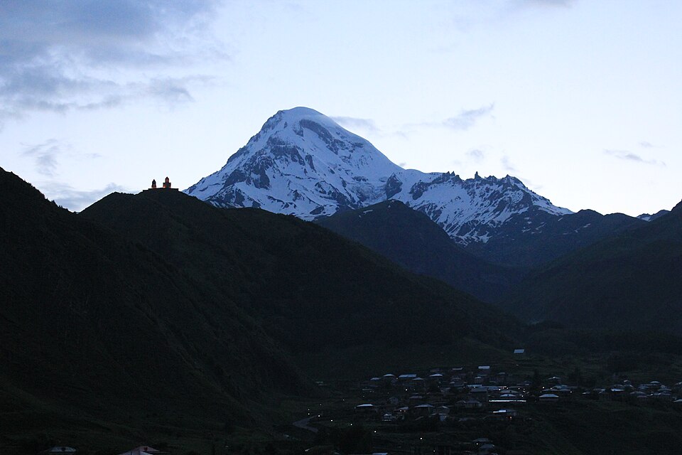 Gergeti Trinity Church beneath Mount Kazbek's snows