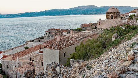 Monemvasia's walled town against the rock