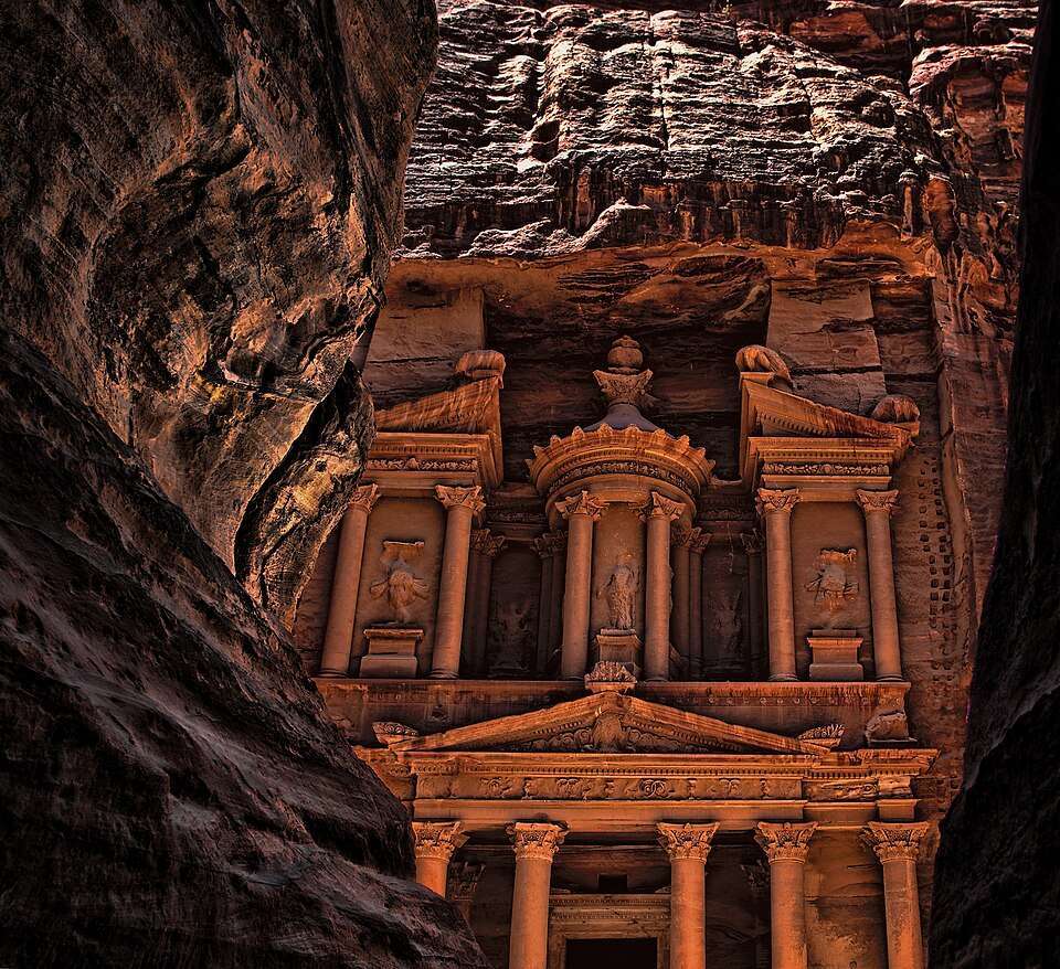 Petra's Treasury glowing rose through the Siq