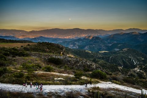 Oaxaca's mountains at dusk from the mineral terraces of Hierve el Agua