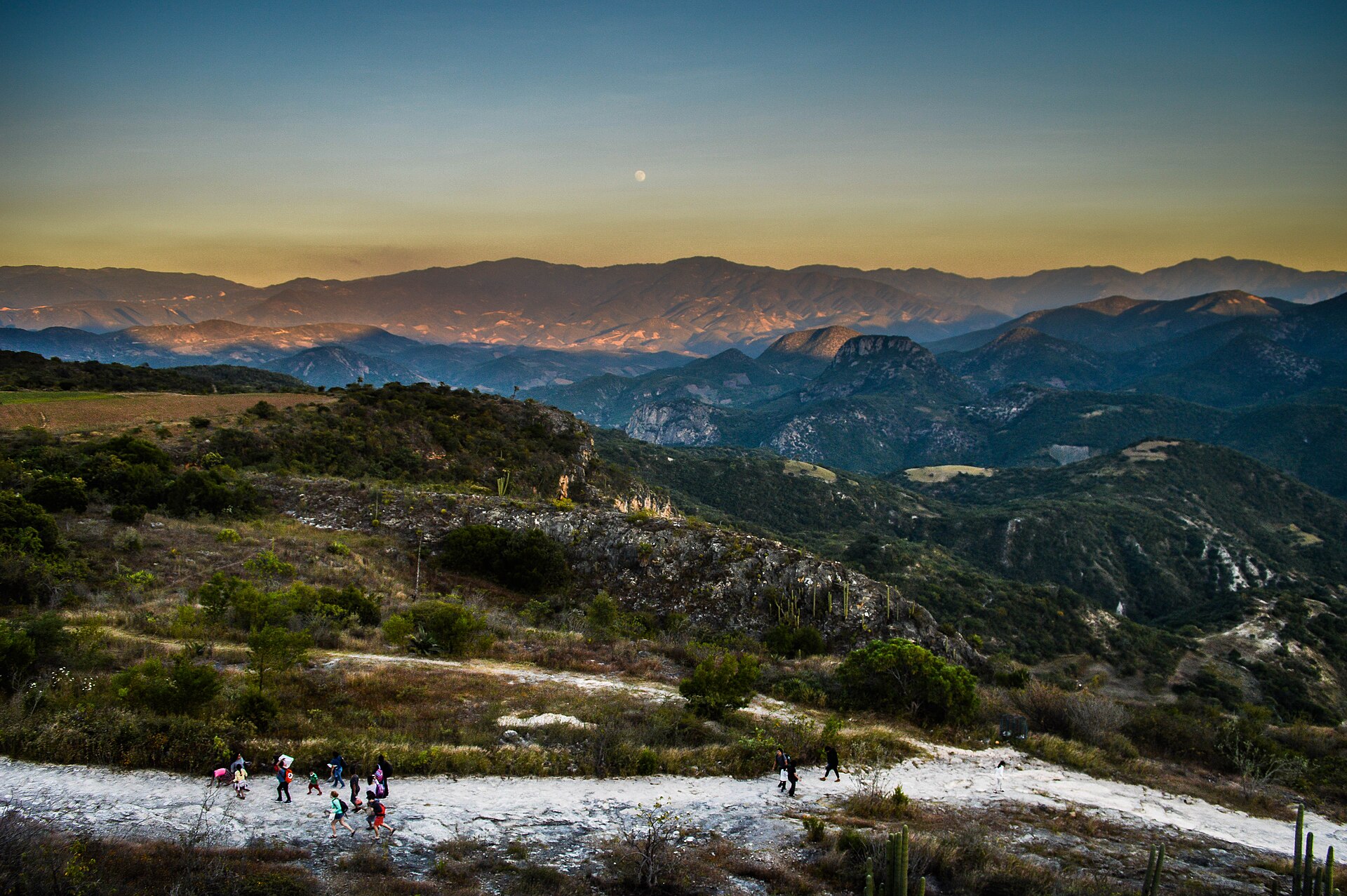 Oaxaca's mountains at dusk from the mineral terraces of Hierve el Agua