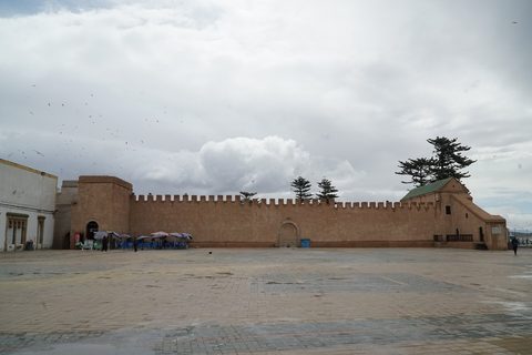 Blue boats below Essaouira's ramparts