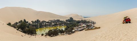 Huacachina oasis below the coastal desert dunes