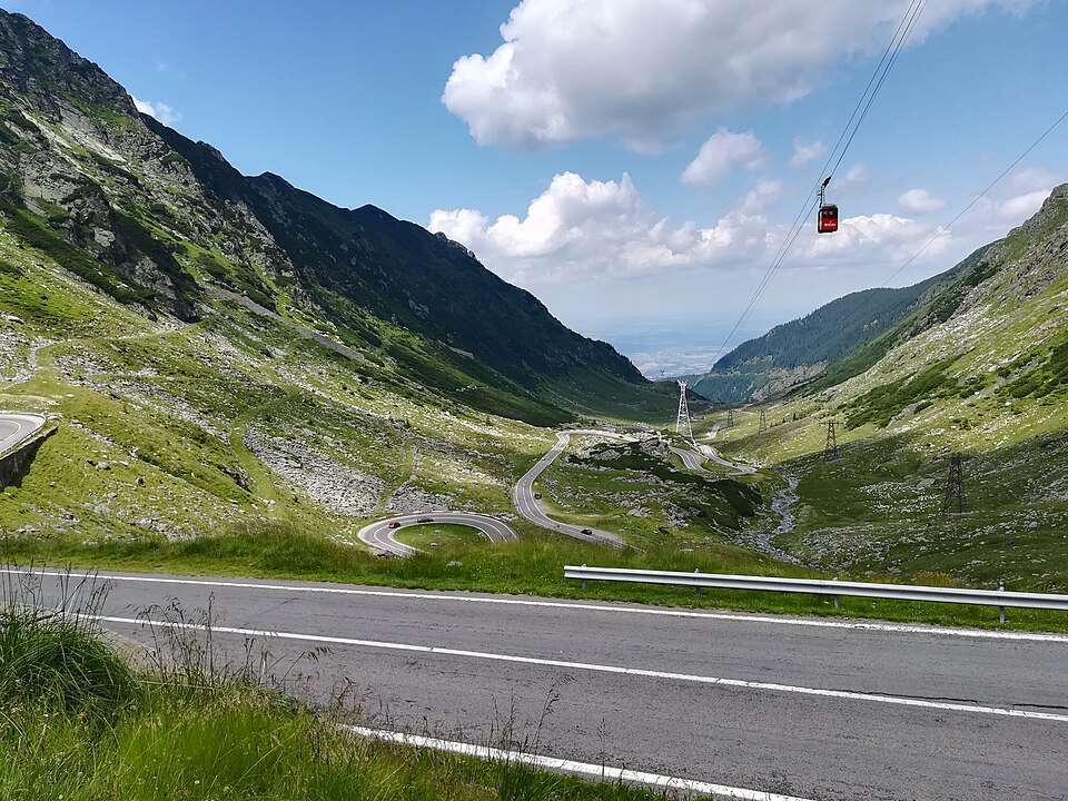 The Transfăgărășan's switchbacks climbing the Făgăraș range