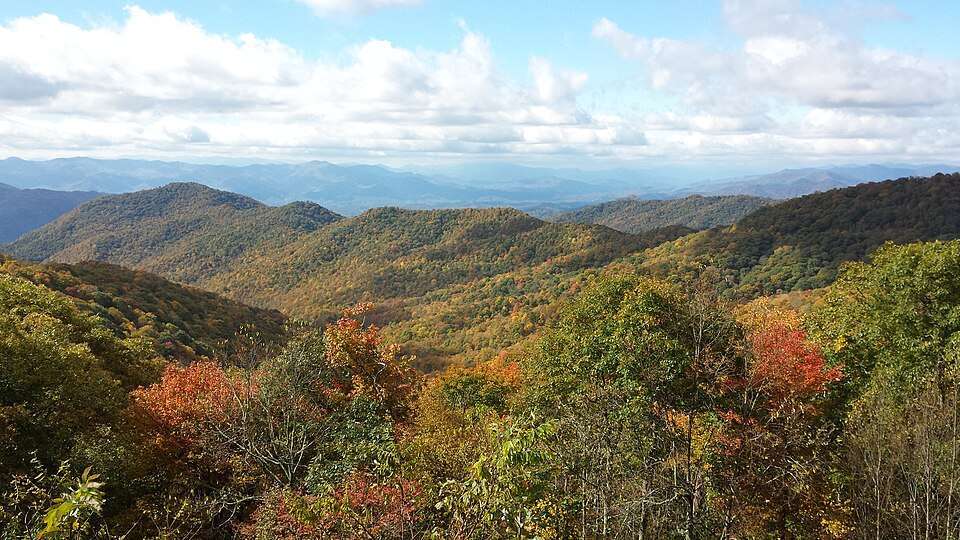 The Blue Ridge Parkway winding through autumn mountains
