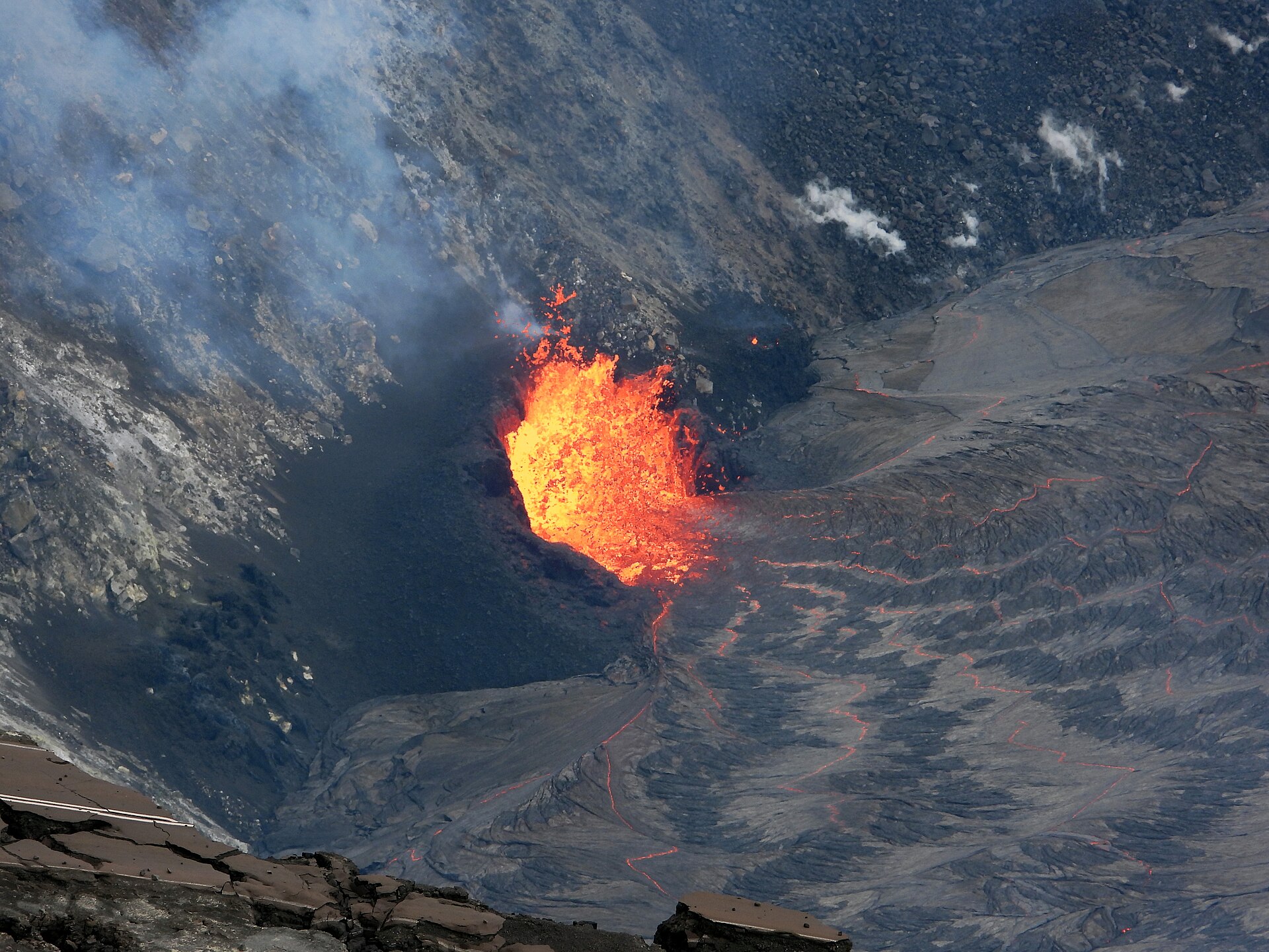Kilauea's crater glowing at dusk