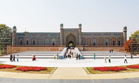 The tiled facade of the Khudayar Khan palace in Kokand